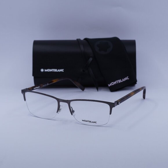 Montblanc MB0015O 002 Rectangle Eyeglasses 56mm – Ruthenium/Havana - Picture 1 of 9